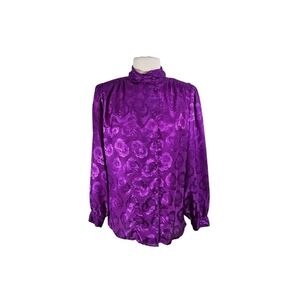 Josephine Woman Vintage Satin Purple Floral Secretary's Blouse